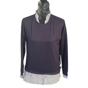 Olivia Warren Women's Sweater Shirt Blue Ruffled Blouse Under, Extra Small‎ NWT